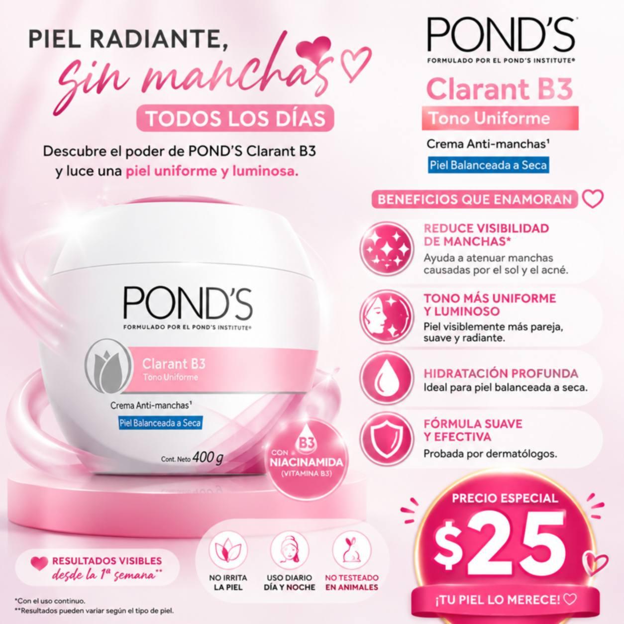 Pond's Clarant B3 Tono Uniforme Crema Anti-Manchas 400g